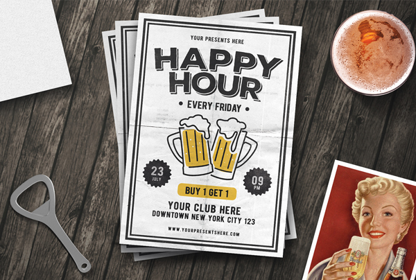 Vintage Happy Hour Pub Menu Template