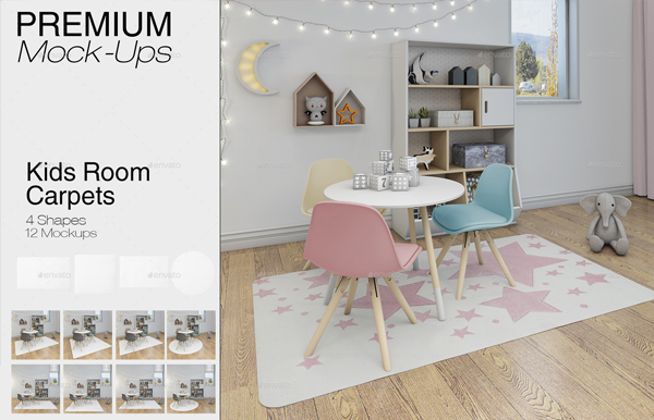 Photorealistic Kids Room Carpets Mockup