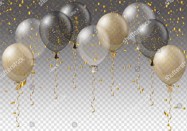 Balloons and Ribbons on Transparent Background