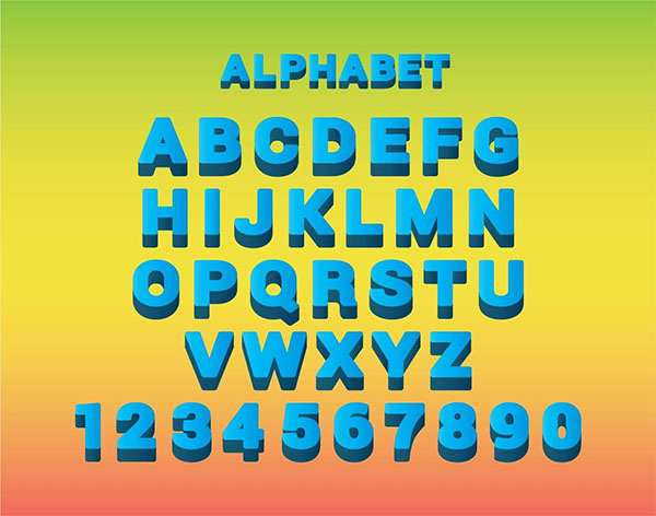 Blue 3D Font Free Vector Set