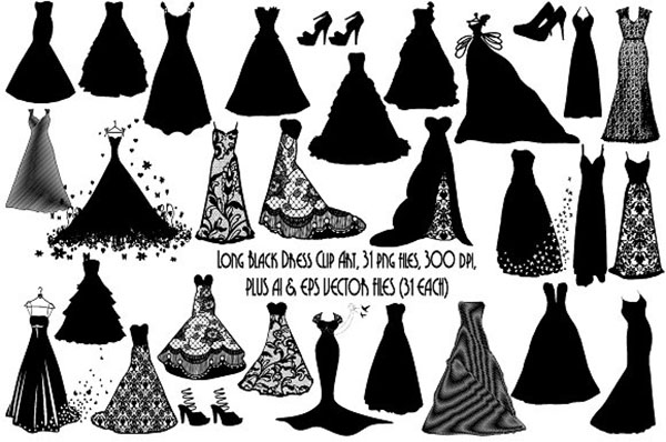 Long Black Dress Silhouettes AI EPS PNG