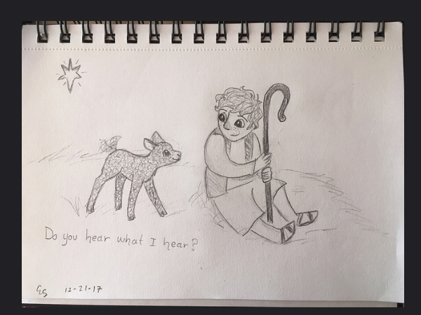 Pencil Sketch Christmas Sheep and Santa