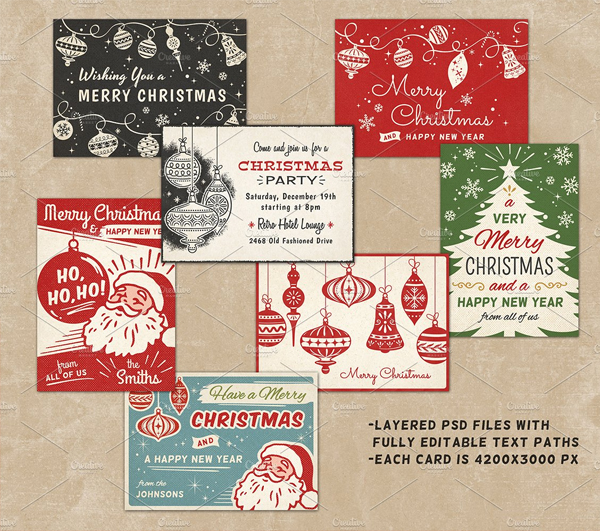 Retro Merry Christmas Cards