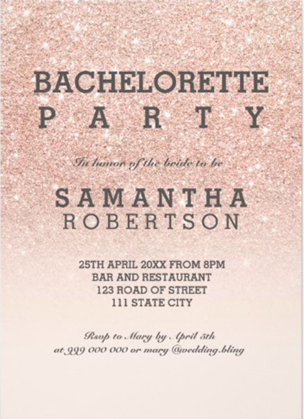 Rose Gold Faux Bachelorette Party Invitation Template
