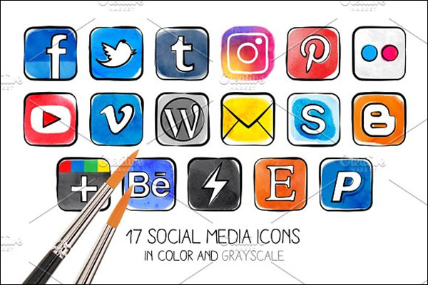 Watercolor PNG Social Media Icons