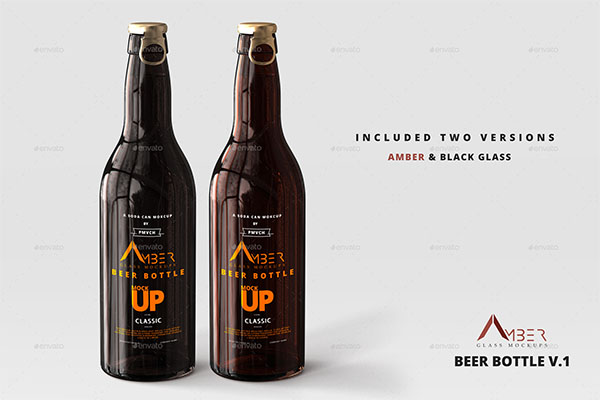 Amber Glass Beer Bottle Mockup