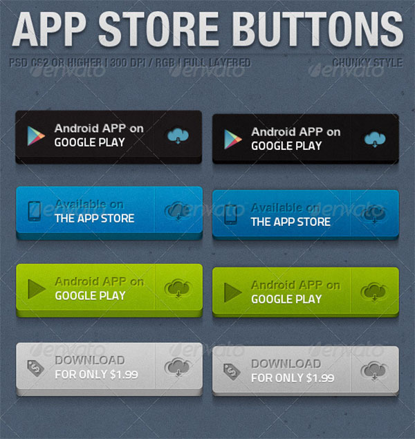 App Store Chunky Design Buttons Retro App UI Kit