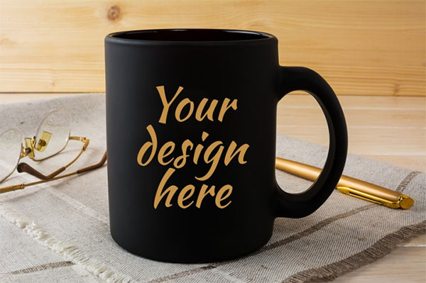 Black Coffee Glasses Mug Mockup