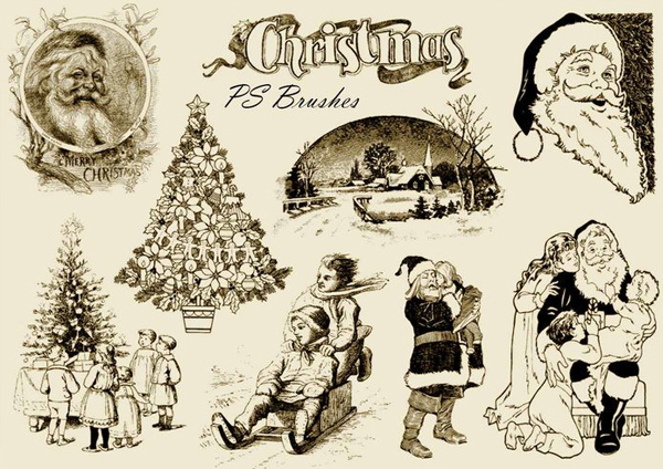 Free Vintage Christmas PSD Brushes