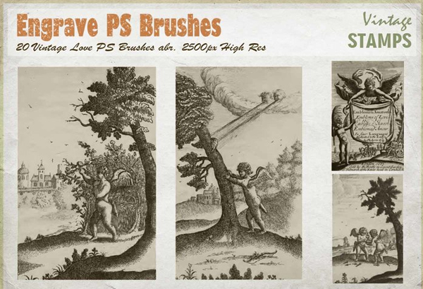 Free Vintage Engrave Love Photoshop Brushes