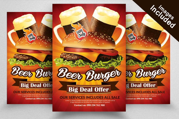 Beer Burger Restaurant Flyer Template