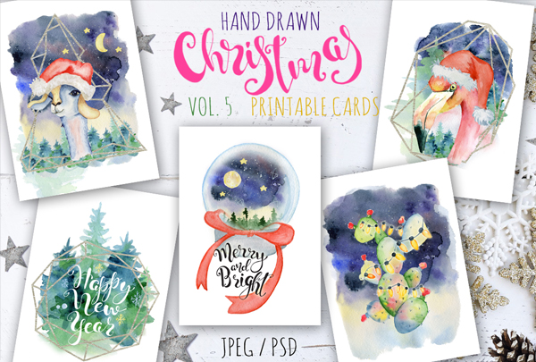 Printable Christmas Watercolor Cards