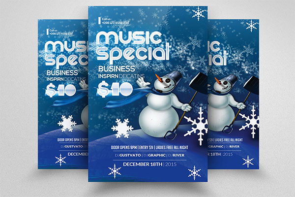 Snow Winter Music Party Flyer