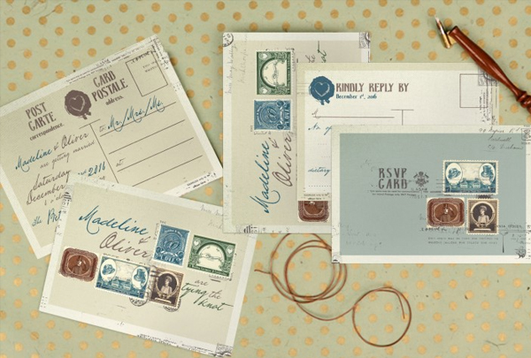 Vintage Stamp Wedding Invitation