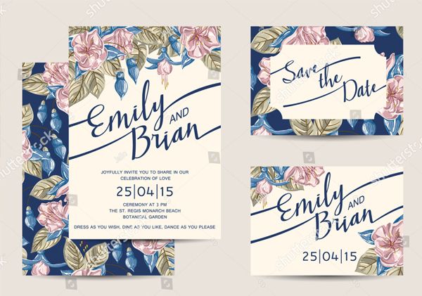 Watercolor Set of Wedding Invitations Template