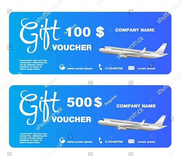 Gift Voucher For Trip With Airplane Vector