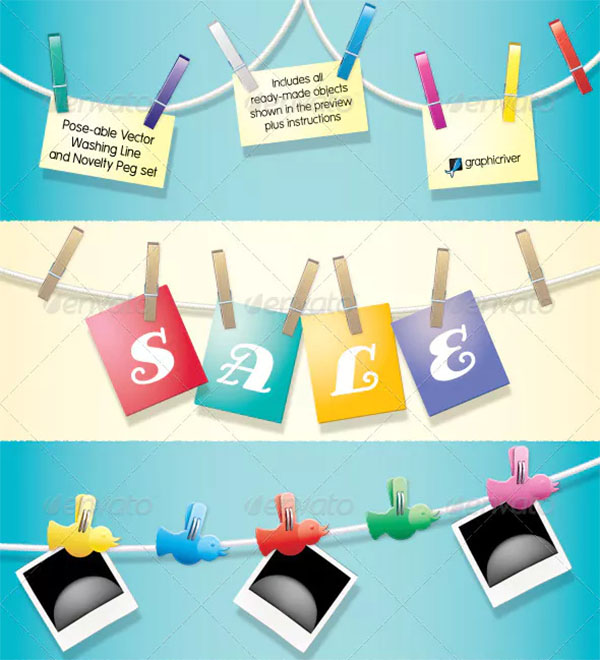 Pose-able Washing Line and Peg Set