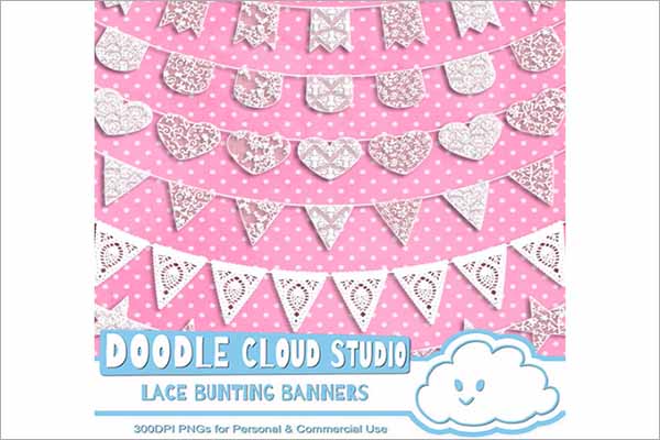 White Lace Burlap Bunting Banner Cliparts