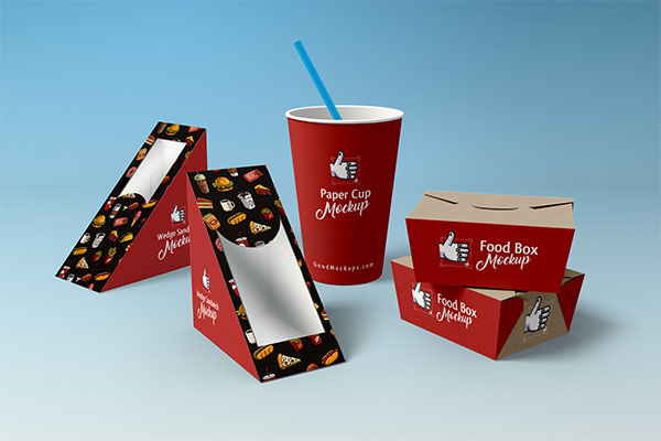 Free Sandwich, Food Box & Paper Cup Mockup PSD