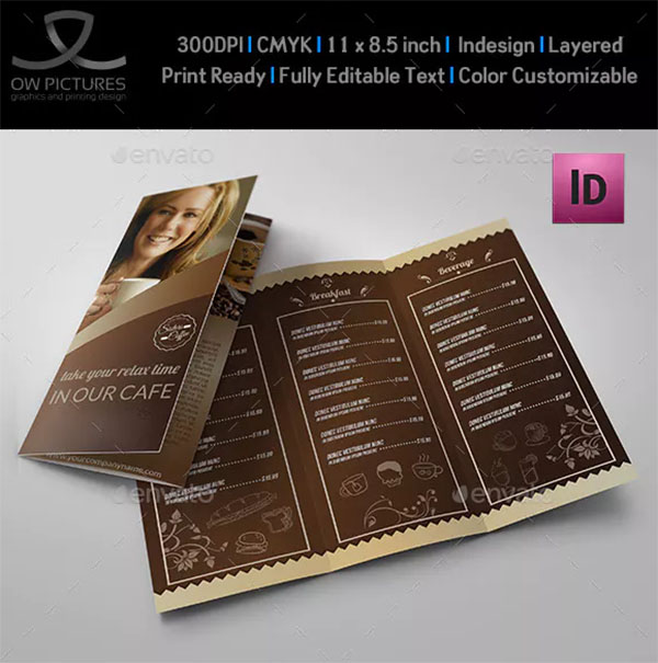 Cafe and Coffee Shop Menu Tri-Fold Brochure