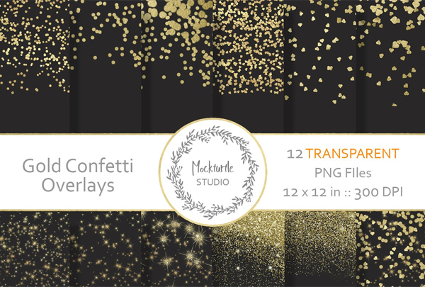 Gold Confetti Digital Overlays