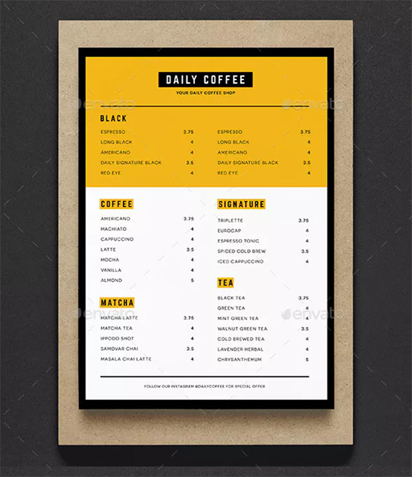 Simple Coffee Shop Menu