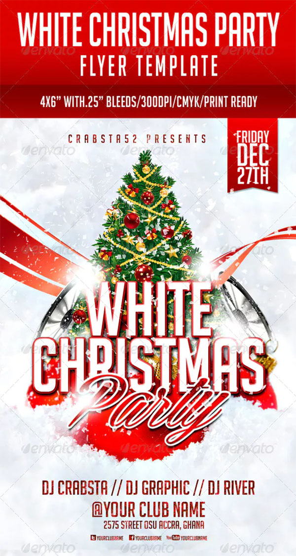 White Christmas Party Flyer PSD Template Design