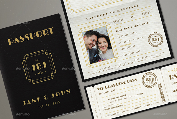 Art Deco Passport Wedding Invitation