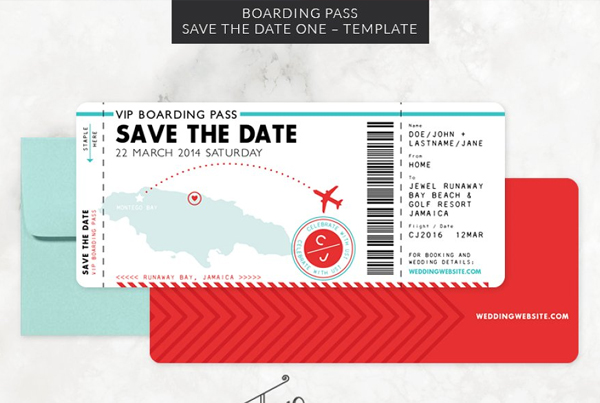 Boarding Pass Save the Date Invitation Template