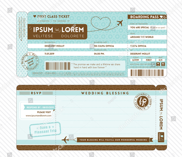 Boarding Pass Ticket Wedding Invitation Template