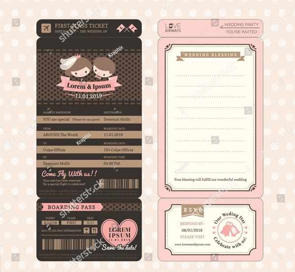 Cute Groom and Bride Vintage Wedding Invitation Design Template
