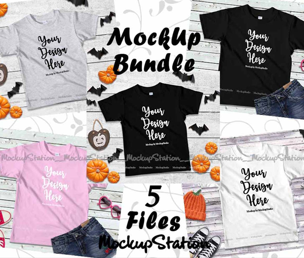 Fall Halloween Kids Tshirt Mockup Bundle