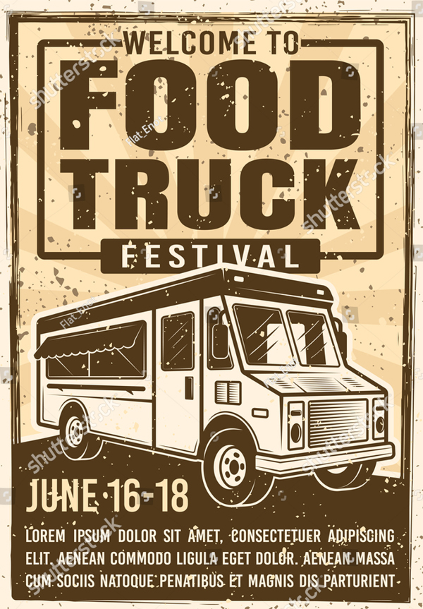 Food Truck Festival Advertising Banner in Vintage Style