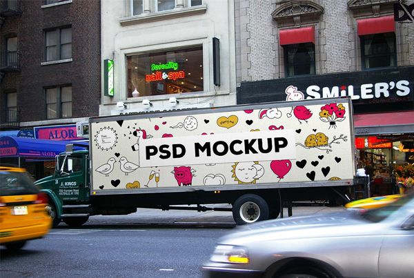 Free Long Truck PSD Banner Mockup Template