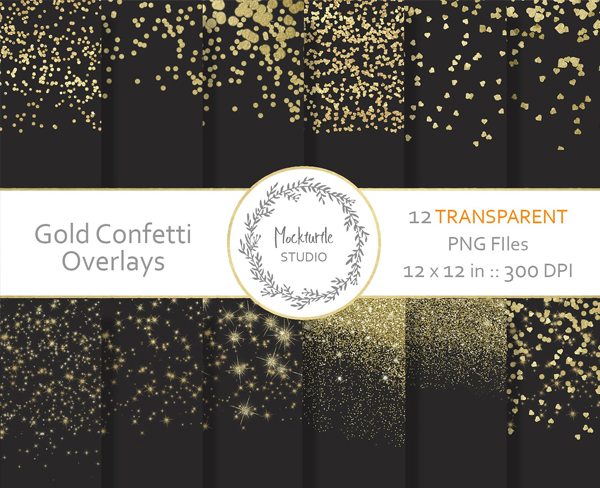 Gold Confetti Digital Overlays