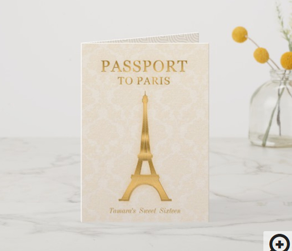 Gold Passport Birthday Invitation