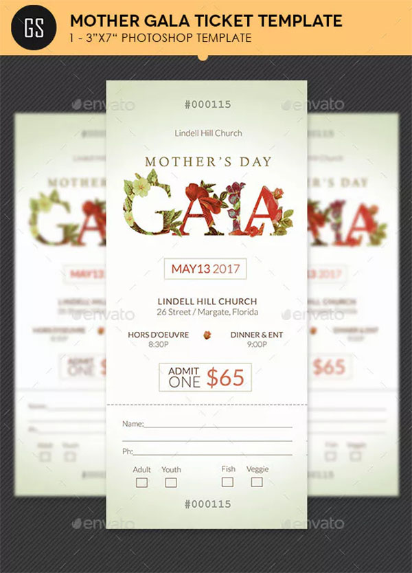 Mothers Gala Ticket Template