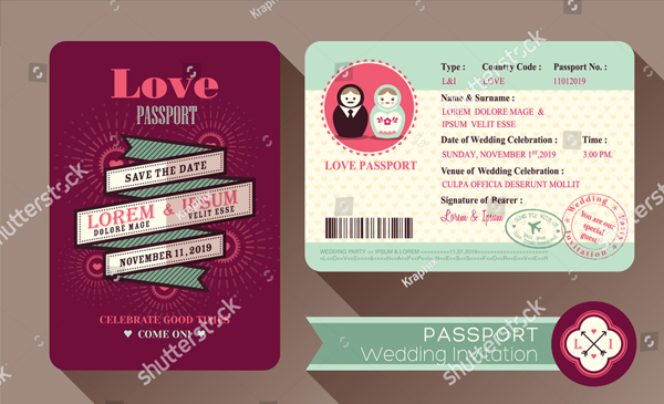 Retro Visa Passport Wedding Invitation Card Design