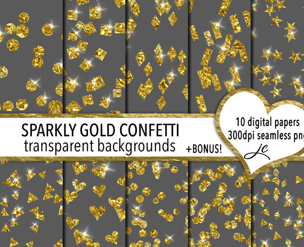 Sparkly Gold Confetti Textures with Transparent Backgrounds