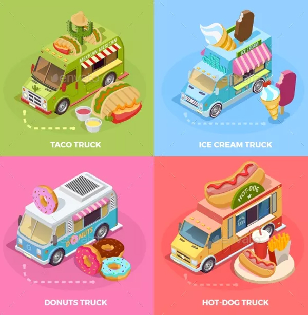 Street Food Trucks Square Banner