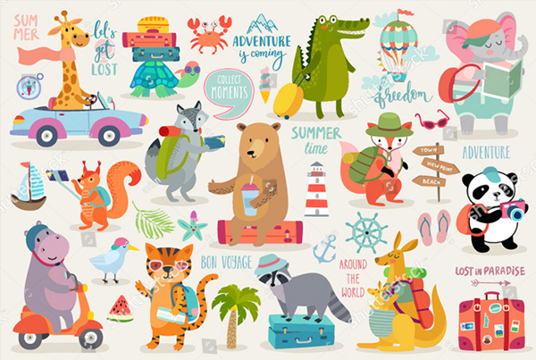 Travel Animals Hand Drawn Style