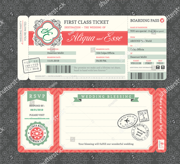 Vintage Boarding Pass Style Wedding Invitation Template