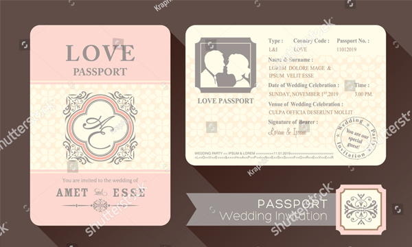 Vintage Visa Passport Wedding Invitation Card Design Template