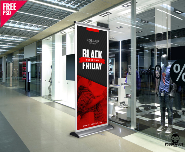 Black Friday Roll Up Banner Mockup Free Download