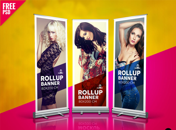 Fashion Roll Up Banner Free PSD Mockup