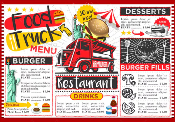 Fast Food Truck Hipster Menu Street Food Festival