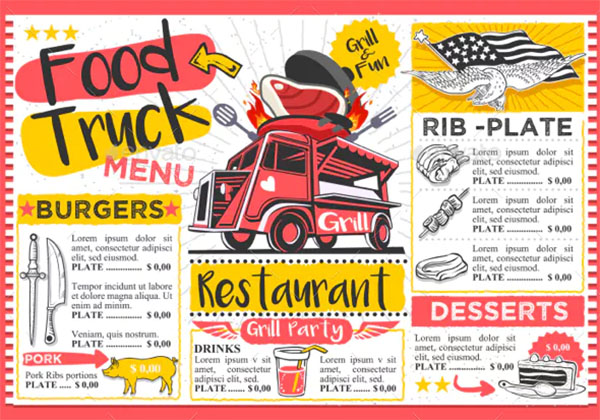 Fast Food Truck Menu Street Food Hipster Festival