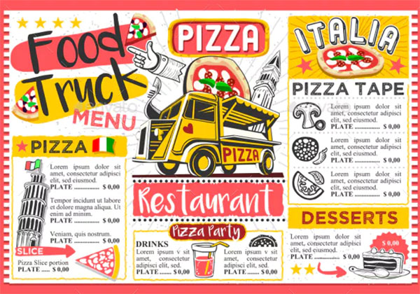 Fast Food Truck Menu Street Food Pizza Festival