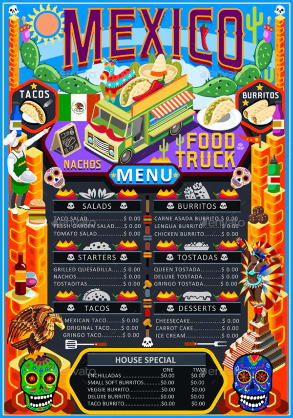 Food Truck Menu Street Food Mexican Festival