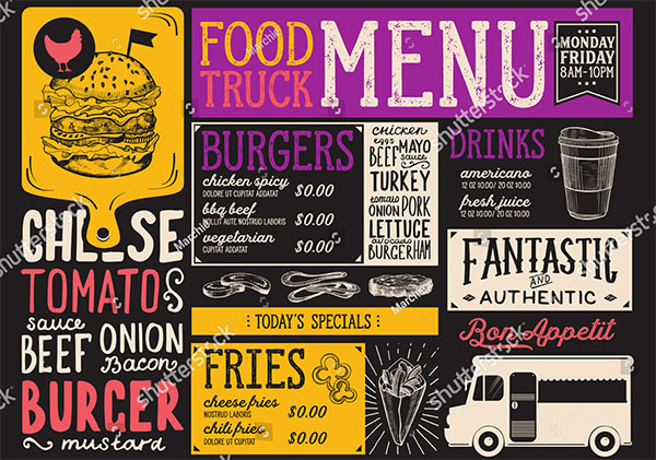 Food Truck Vector Menu For Street Festival